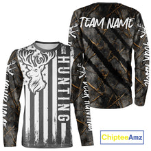 Load image into Gallery viewer, Personalized Dark Camo Deer Hunting Shirt with US Flag &amp; Deer Buck, Hunter Gifts NBT60