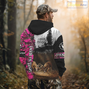 Deer Hunting Pink Camo Custom Name 3D All Over Print Shirts, Hunting Gifts NBT66