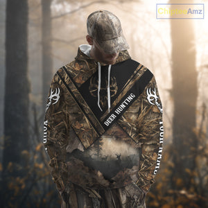 Deer Hunting Shirt Custom Name 3D All Over Print with Deer Skull & Brown Camo For Deer Hunters NBT79