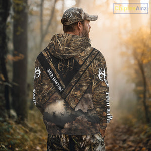 Deer Hunting Shirt Custom Name 3D All Over Print with Deer Skull & Brown Camo For Deer Hunters NBT79
