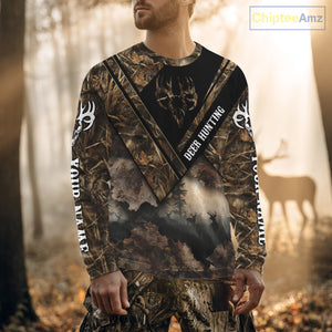 Deer Hunting Shirt Custom Name 3D All Over Print with Deer Skull & Brown Camo For Deer Hunters NBT79