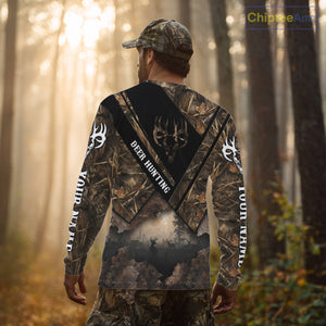 Deer Hunting Shirt Custom Name 3D All Over Print with Deer Skull & Brown Camo For Deer Hunters NBT79