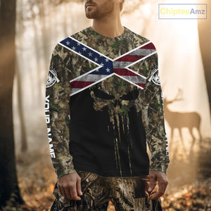 Camo Deer Hunting Shirts with US Flag, Personalized Deer Hunting Shirt, Hunting Gifts for Men NBT95