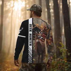 Beautiful Deer Hunting American flag Custom Name Shirt for Hunter NBT01