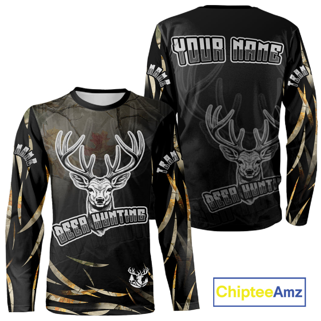 Deer Hunting Black Camo Custom Name Long Sleeve, Hoodie Shirt for Hunters NBT03