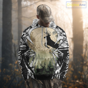 Grey Camo Deer Hunting Hoodie, Buck with Scope Silhouette, Whitetail Season NBT14