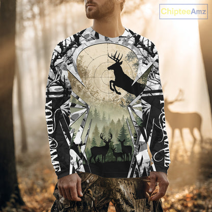 Grey Camo Deer Hunting Hoodie, Buck with Scope Silhouette, Whitetail Season NBT14