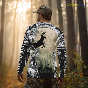 Grey Camo Deer Hunting Hoodie, Buck with Scope Silhouette, Whitetail Season NBT14
