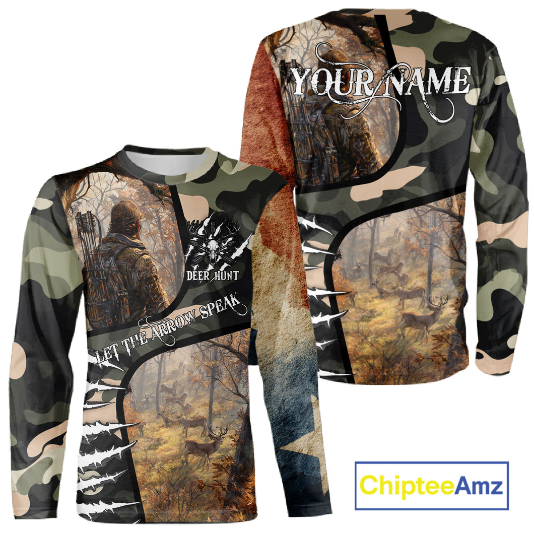 Camouflage Bow Hunting Custom Name Hoodie, Longsleeve Shirt, Perfect for Deer Season NBT08
