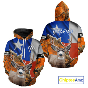 Deer Hunting Orange Camo Texas Flag 3D All Over Print Shirts - Gift Ideas for Hunter NBT24