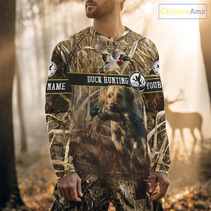 Duck Hunting Camo Shirt with Labrador Retriever – Waterfowl Hunting Clothes, Gifts for Hunters NBT44