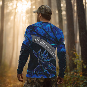 Best Deer Hunting Blue Camo Custom Name 3D Printing Shirts, Hunting Gifts for Men NBT62