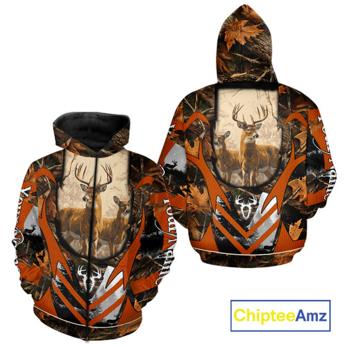Deer Hunting Shirt Personalized 3D All Over Print Orange Camo Leather Pattern Hunting Clothes NBT94