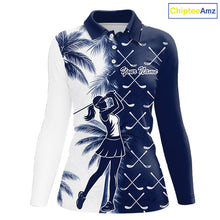 Load image into Gallery viewer, Blue Tropical Palm Trees Golf Club Pattern Womens Golf Polo Shirts Custom Team Golf Shirt NBT567