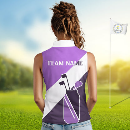 Purple Golf Bag Womens Sleeveless Golf Polo Shirts Custom Golf Shirts, Golf Attire For Ladies NBT577
