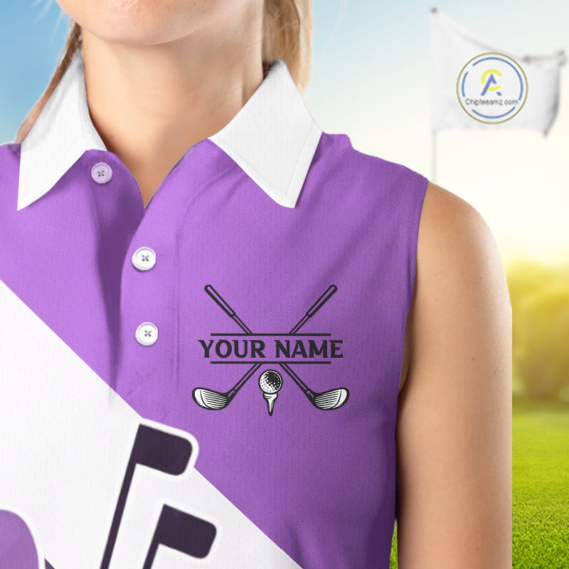 Purple Golf Bag Womens Sleeveless Golf Polo Shirts Custom Golf Shirts, Golf Attire For Ladies NBT577