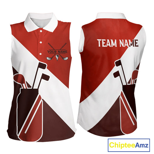 Red Golf Bag Womens Sleeveless Golf Polo Shirts Custom Golf Shirts, Golf Attire For Ladies NBT578