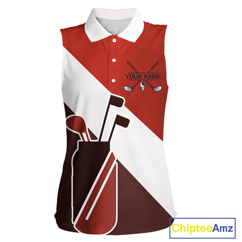 Red Golf Bag Womens Sleeveless Golf Polo Shirts Custom Golf Shirts, Golf Attire For Ladies NBT578
