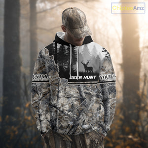 Whitetail Deer Hunting Winter Camouflage 3D Custom Name Shirts, Custom Deer Hunting Winter NBT197