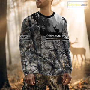 Whitetail Deer Hunting Winter Camouflage 3D Custom Name Shirts, Custom Deer Hunting Winter NBT197