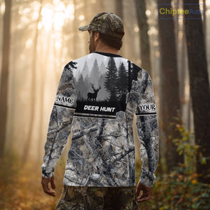 Whitetail Deer Hunting Winter Camouflage 3D Custom Name Shirts, Custom Deer Hunting Winter NBT197