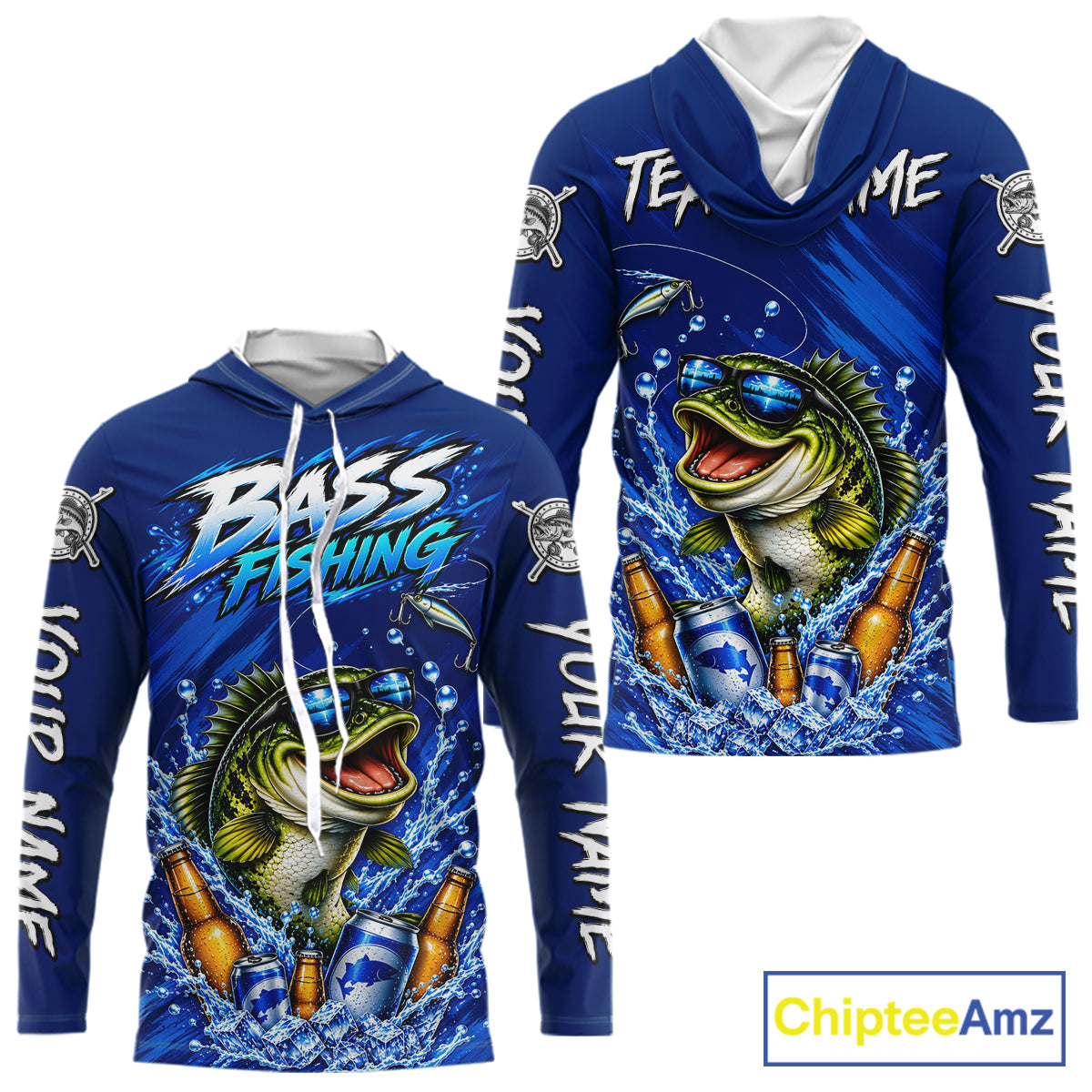 Custom Bass Fishing Shirts, Funny Bass Fishing Beer Shirts Long Sleeve Hooded For Team NBT1139