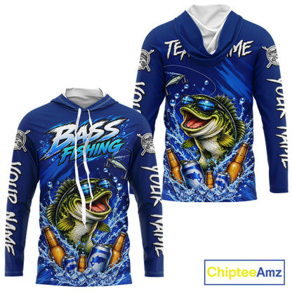 Custom Bass Fishing Shirts, Funny Bass Fishing Beer Shirts Long Sleeve Hooded For Team NBT1139