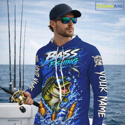 Custom Bass Fishing Shirts, Funny Bass Fishing Beer Shirts Long Sleeve Hooded For Team NBT1139