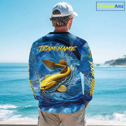 Blue Camo Catfish Fishing Custom Performance Long Sleeve Fishing Shirts Catfish Fishing Team Shirts NBT1035