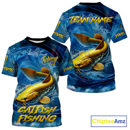 Blue Camo Catfish Fishing Custom Performance Fishing T-Shirts Catfish Fishing Team Shirts NBT1035