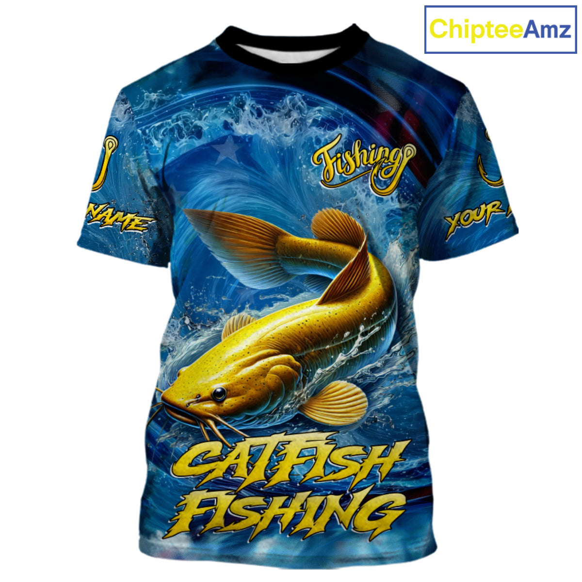 Blue Camo Catfish Fishing Custom Performance Fishing T-Shirts Catfish Fishing Team Shirts NBT1035
