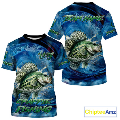 Blue Camo Crappie Fishing Custom Performance Fishing T-Shirts Crappie Fishing Team Shirts NBT1036