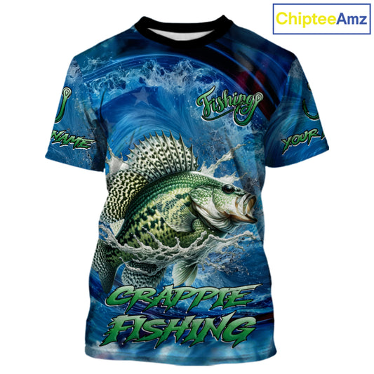 Blue Camo Crappie Fishing Custom Performance Fishing T-Shirts Crappie Fishing Team Shirts NBT1036