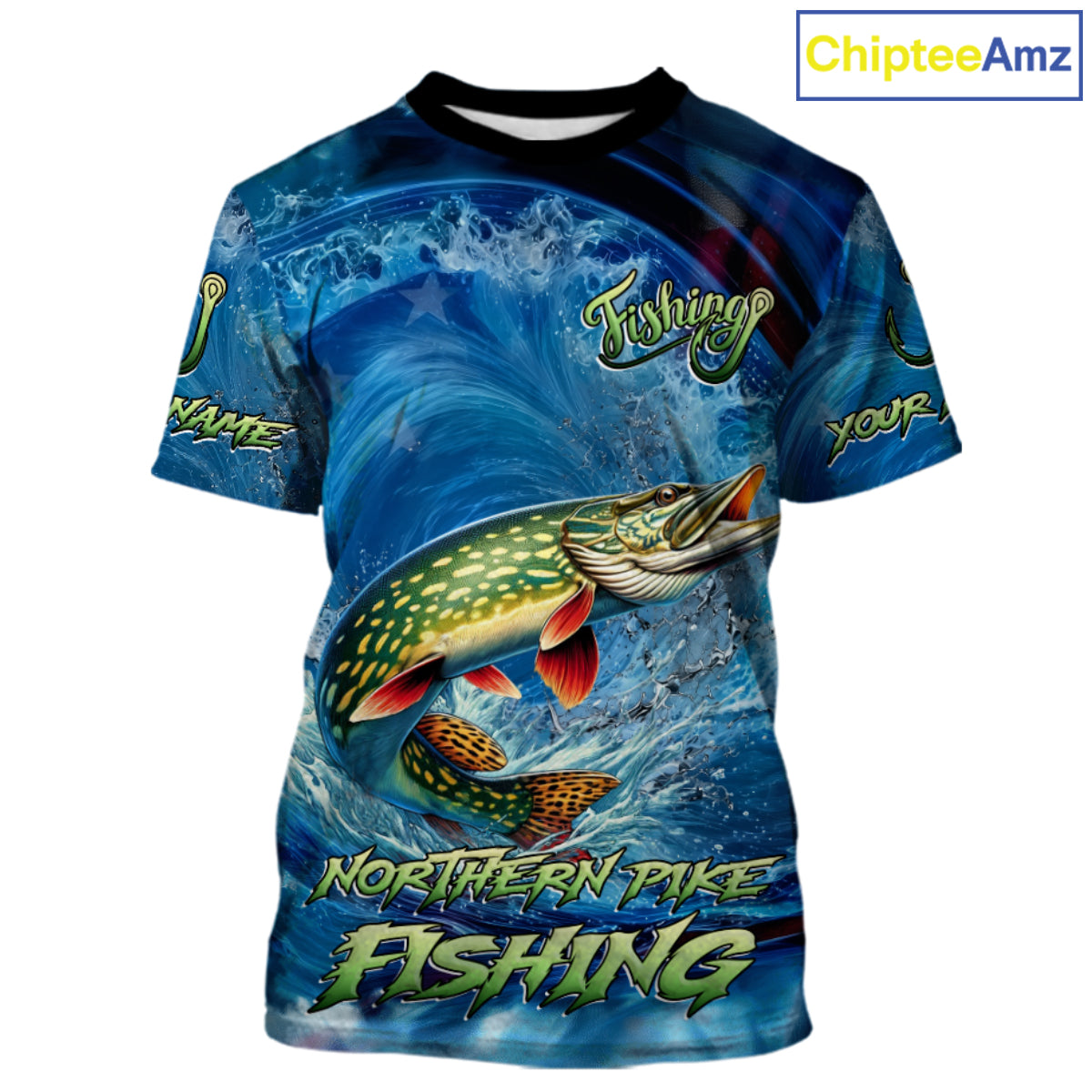 Blue Camo Northern Pike Fishing Custom Performance Fishing T-Shirts Pike Fishing Team Shirts NBT1037