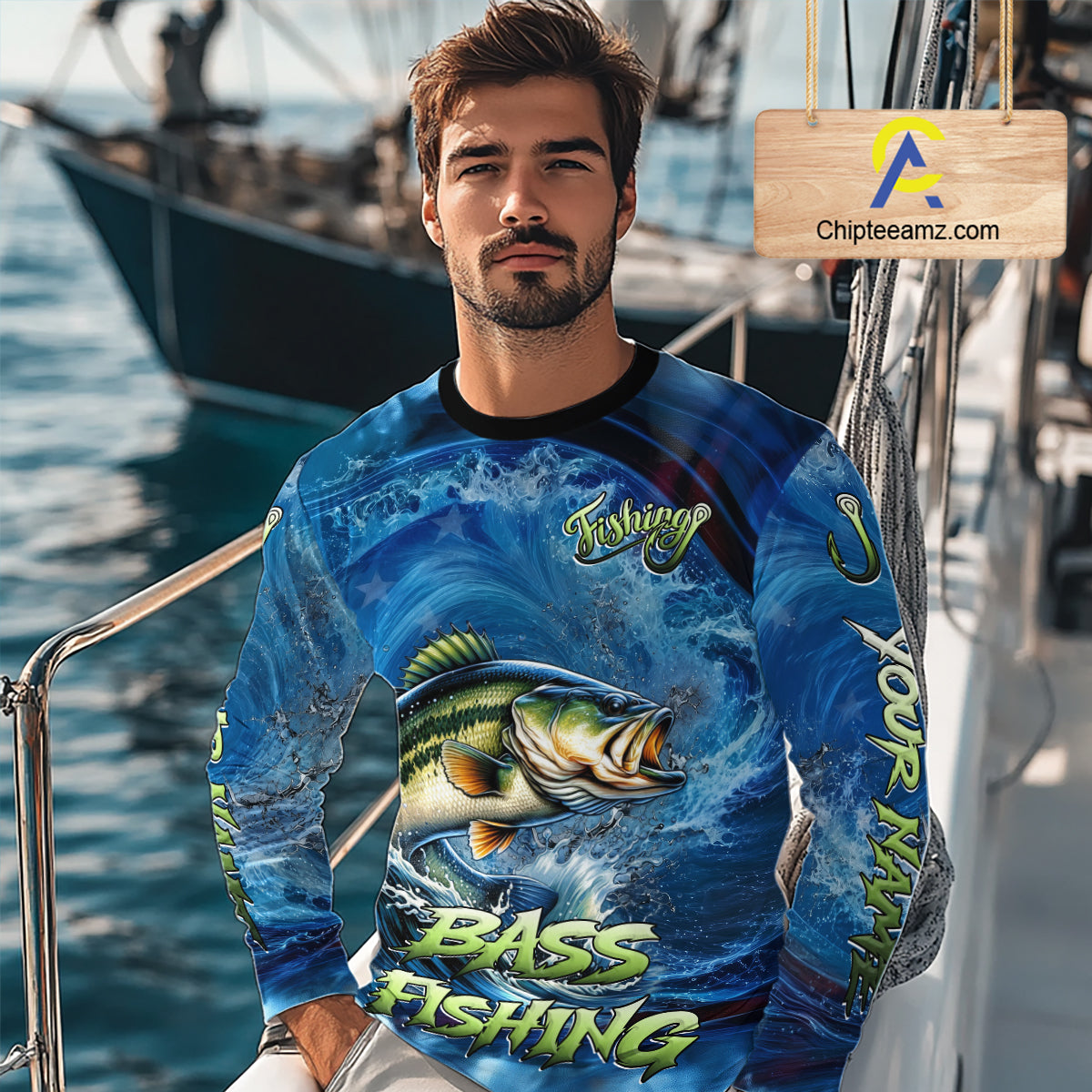 Blue Camo Bass Fishing Custom Performance Long Sleeve Fishing Shirts Bass Fishing Team Shirts NBT1038