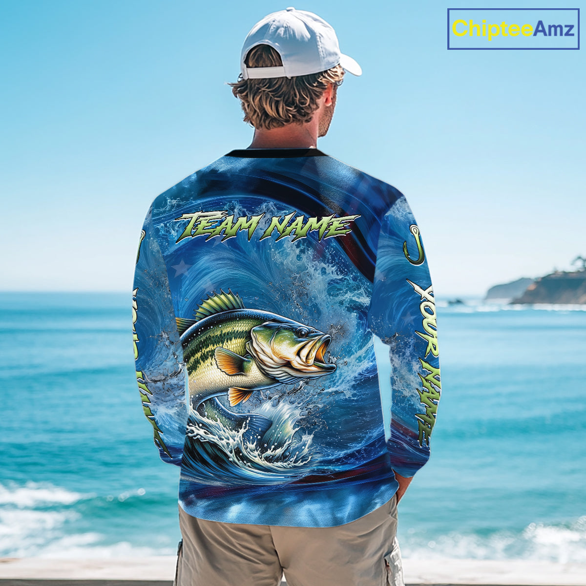 Blue Camo Bass Fishing Custom Performance Long Sleeve Fishing Shirts Bass Fishing Team Shirts NBT1038