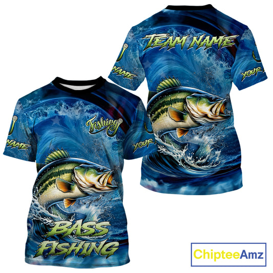 Blue Camo Bass Fishing Custom Performance Fishing T-Shirts Bass Fishing Team Shirts NBT1038