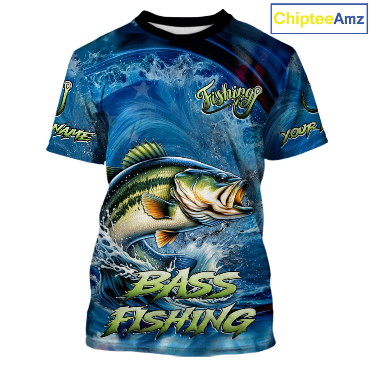 Blue Camo Bass Fishing Custom Performance Fishing T-Shirts Bass Fishing Team Shirts NBT1038