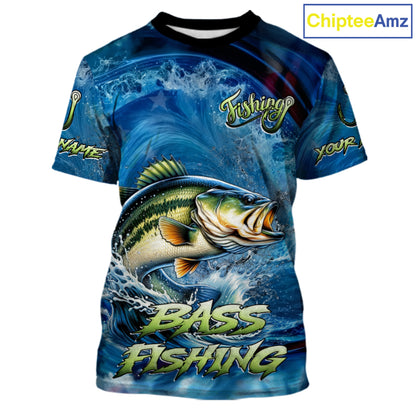 Blue Camo Bass Fishing Custom Performance Fishing T-Shirts Bass Fishing Team Shirts NBT1038