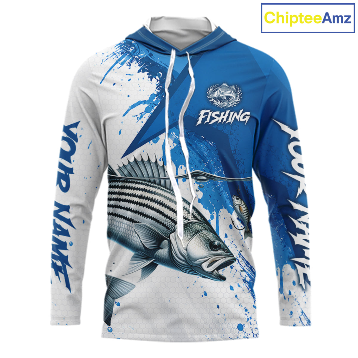 Personalized Striped Bass Long Sleeve Hooded Performance Fishing Shirts, Striper Team Fishing Jerseys NBT1045
