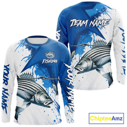 Personalized Striped Bass Long Sleeve Performance Fishing Shirts, Striper Team Fishing Jerseys NBT1045