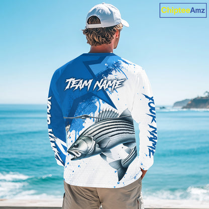 Personalized Striped Bass Long Sleeve Performance Fishing Shirts, Striper Team Fishing Jerseys NBT1045