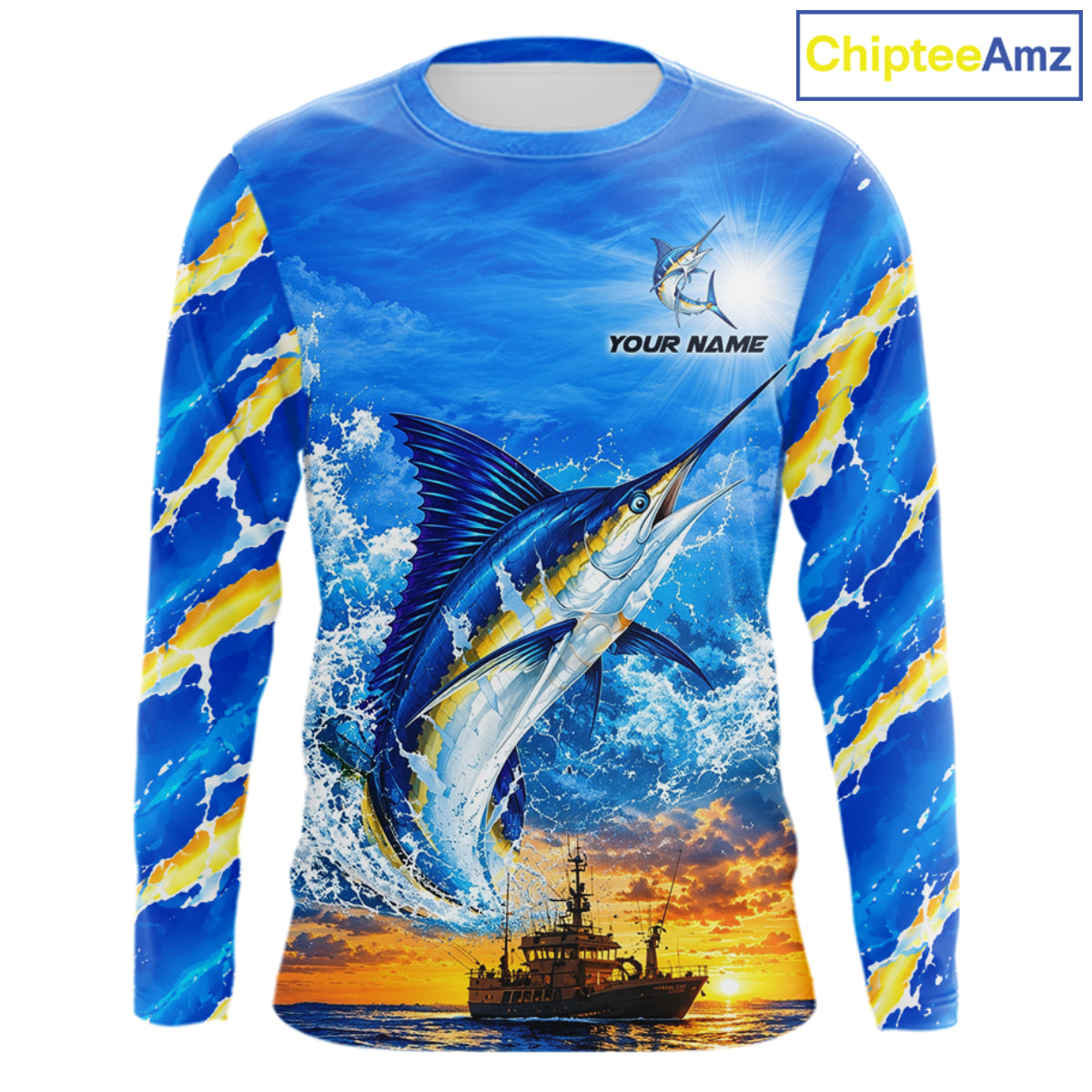 Blue Marlin Fish Scales Custom Saltwater Fishing Shirts, Marlin Long Sleeve Fishing Jerseys For Team NBT1145