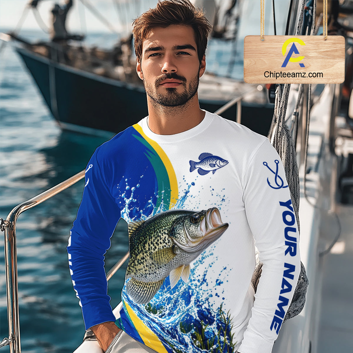 Crappie Fishing Blue Camo Custom Name Long Sleeves Fishing Shirts, Crappie Fishing Jersey NBT1147
