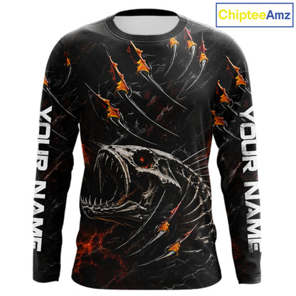 Personalized Fishing Fish Skeleton Fire Flame Fishing Shirts, Fish Reaper Skull Fishing Shirts NBT972