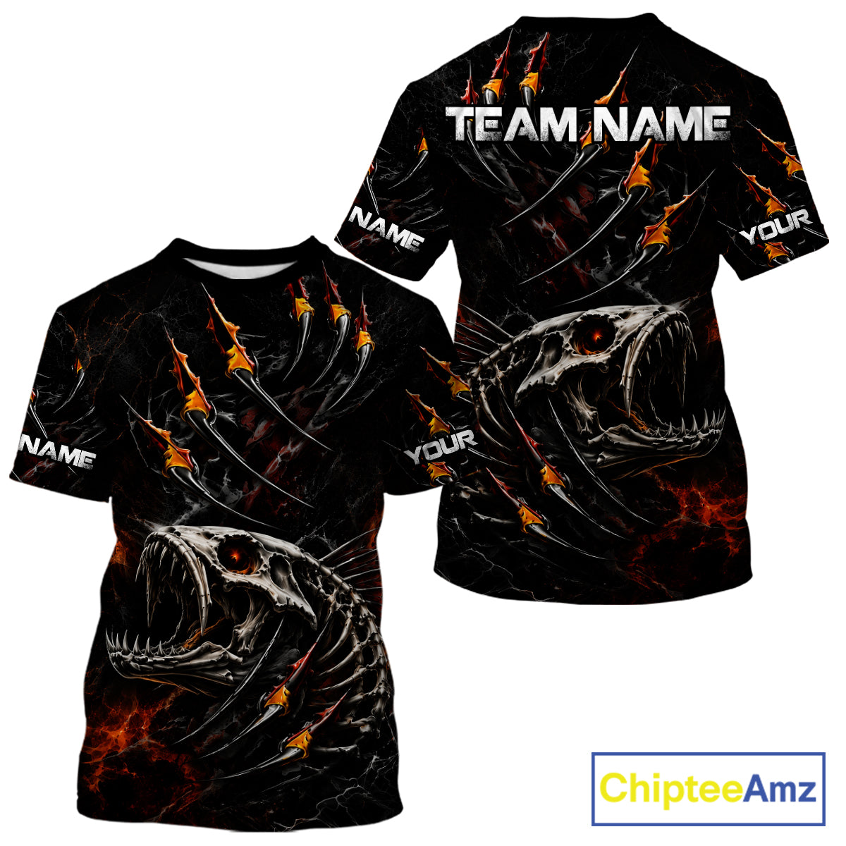 Personalized Fishing Fish Skeleton Fire Flame Fishing T-Shirts, Fish Reaper Skull Fishing Shirts NBT972