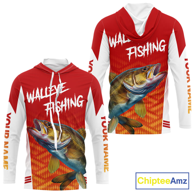 Walleye Hooded Fishing Shirts Long Sleeve Custom Fishing Tournament Shirts, Walleye Fishing Apparel NBT365
