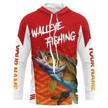 Load image into Gallery viewer, Walleye Hooded Fishing Shirts Long Sleeve Custom Fishing Tournament Shirts, Walleye Fishing Apparel NBT365