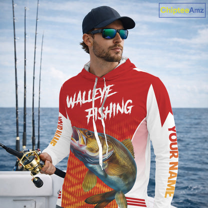 Walleye Hooded Fishing Shirts Long Sleeve Custom Fishing Tournament Shirts, Walleye Fishing Apparel NBT365