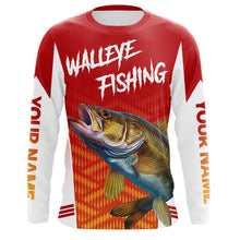 Load image into Gallery viewer, Walleye Fishing Shirts Long Sleeve Custom Fishing Tournament Jersey Red Camo For Men, Walleye Fishing Apparel NBT365
